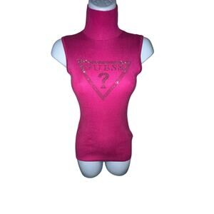 NWOT Guess Pink Rhinestone Embellished Sleeveless Knit Top Sz Small